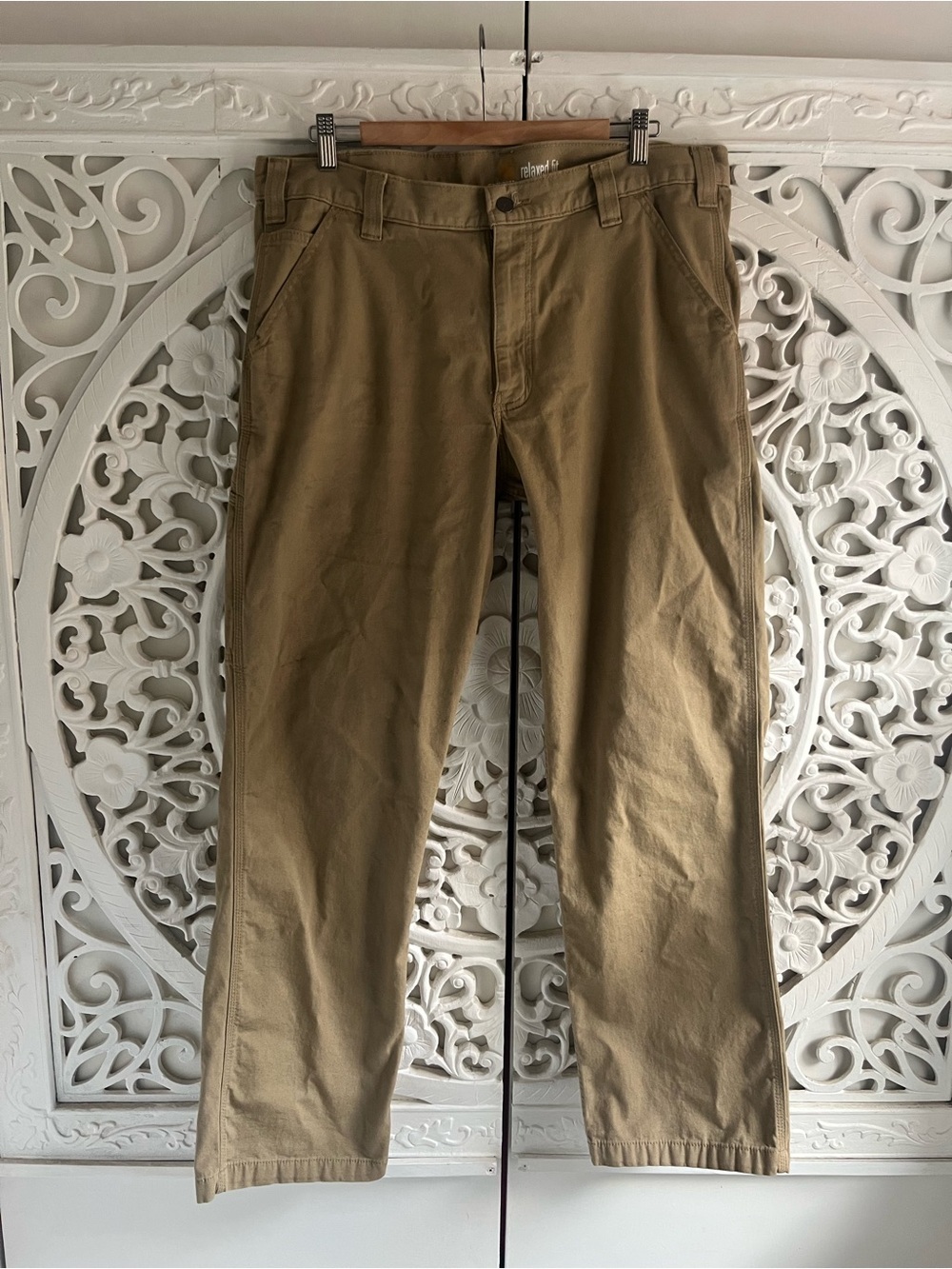 Carhartt Relaxed Fit Canvas Work Pants Utility Carpenter Khaki 36x32